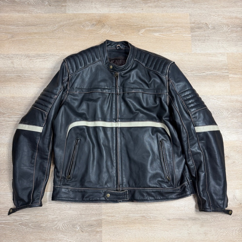 Xelement Advanced Motorcycle Gear Black Leather Biker Jacket 3XL Racing Stripe